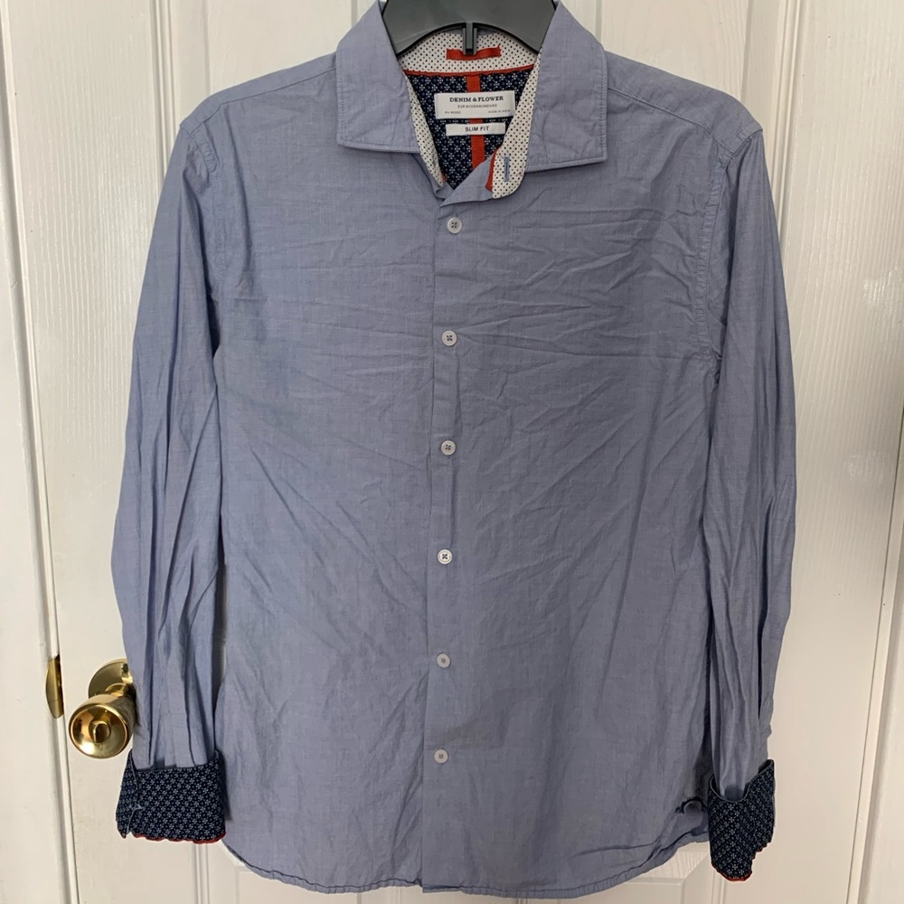 Denim and Flowers Slim Fit Dress Shirt Medium